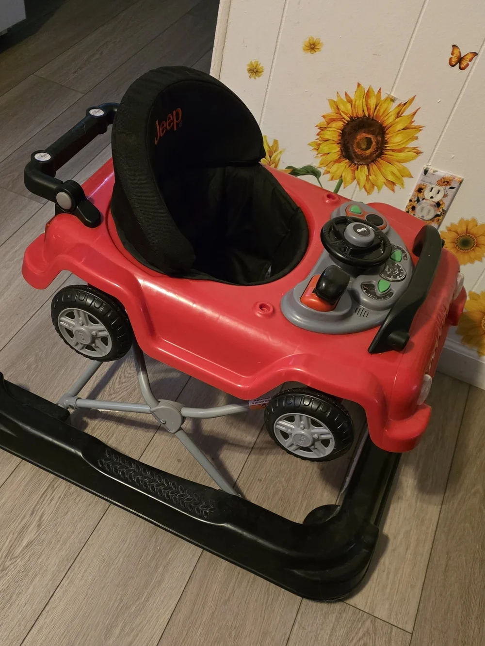 Jeep Red and Black Toddler Ride-On Walker with Interactive Controls